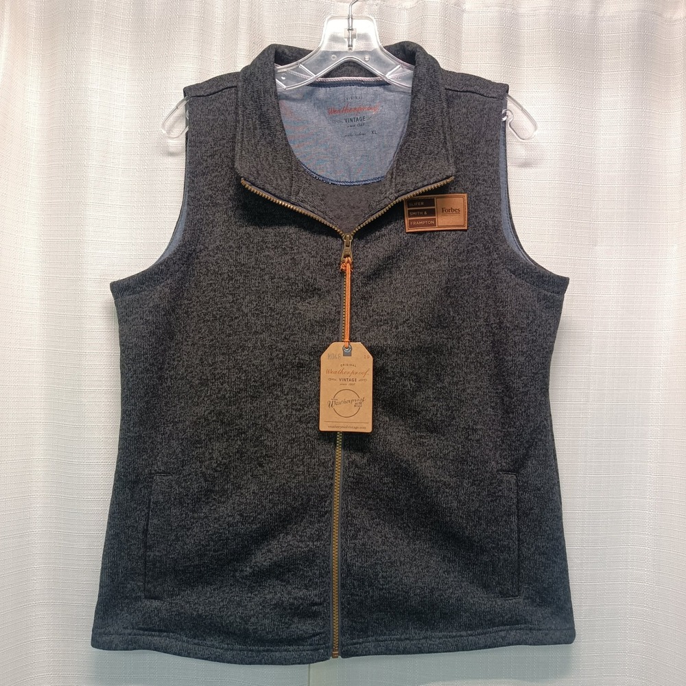 Weatherproof Vintage Womens Sweater Fleece Vest Asphalt Grey XL Forbes Logo NWT
